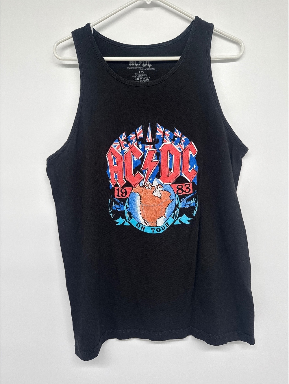 AC/DC 1983 On Tour Black Cotton Tank Top Size L/G